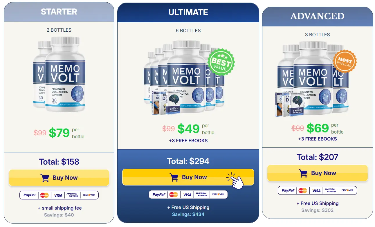 MemoVolt Pricing Screenshot